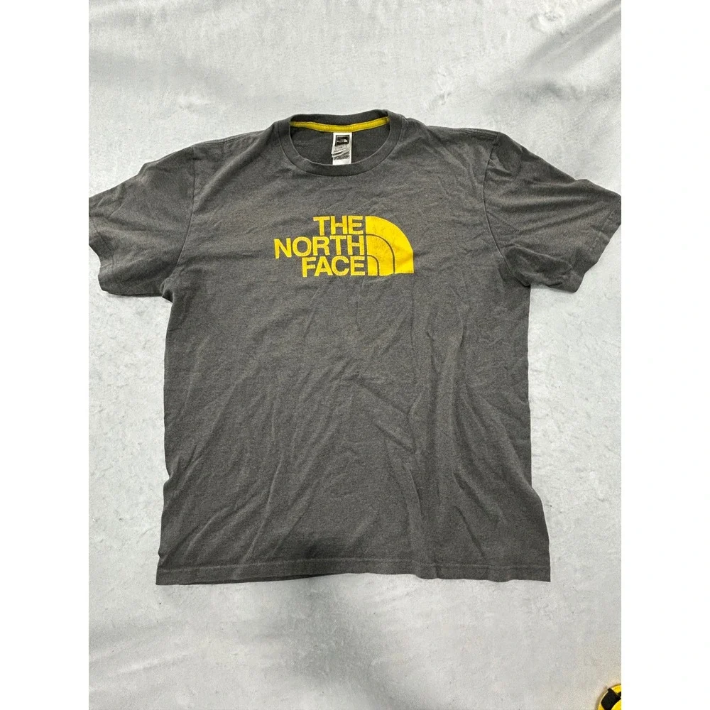 The North Face Mens Graphic T-Shirt Large Gray Yellow Half Dome Logo Tee